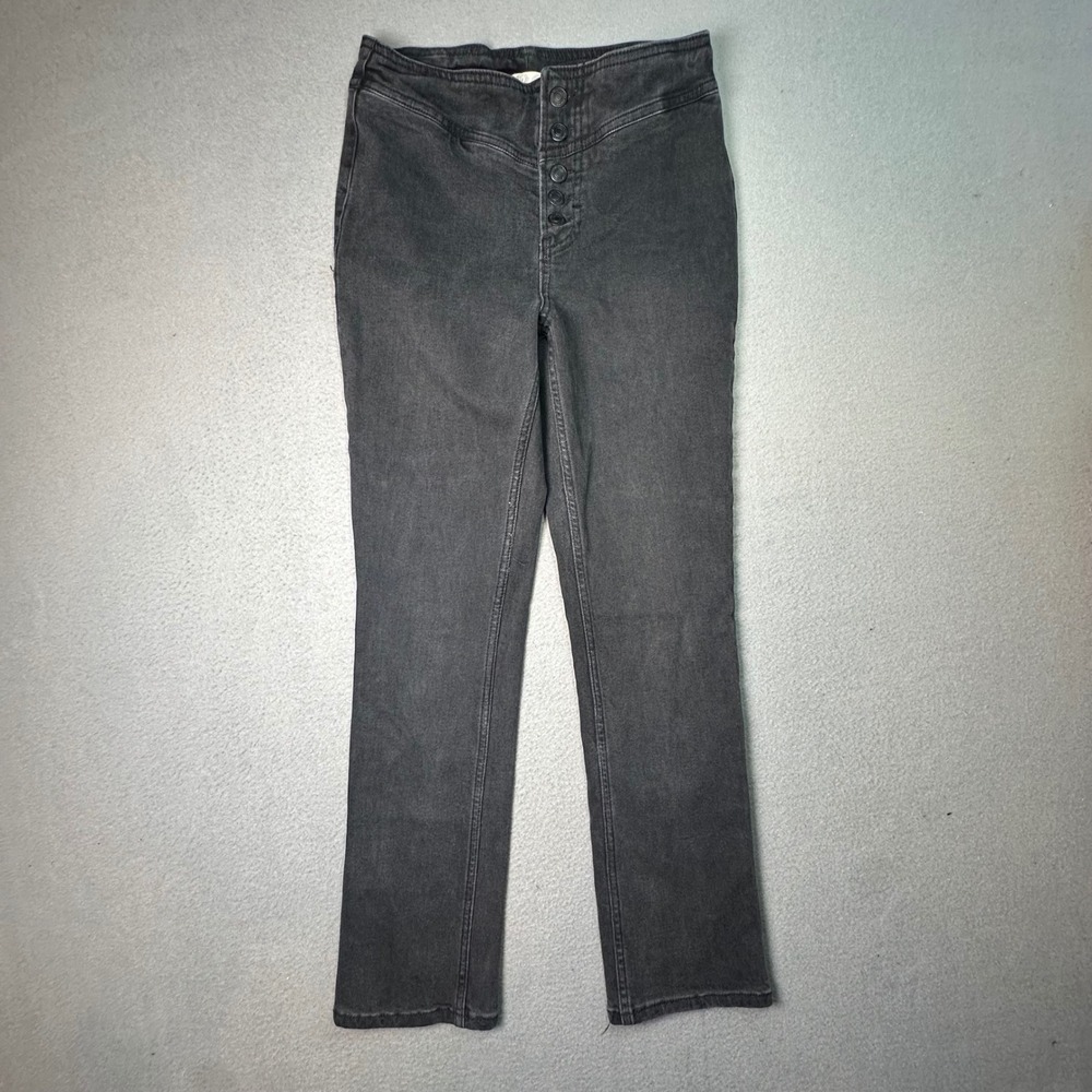We The Free Free People High Rise Button Fly Jeans Faded Black Slim 26 Grunge